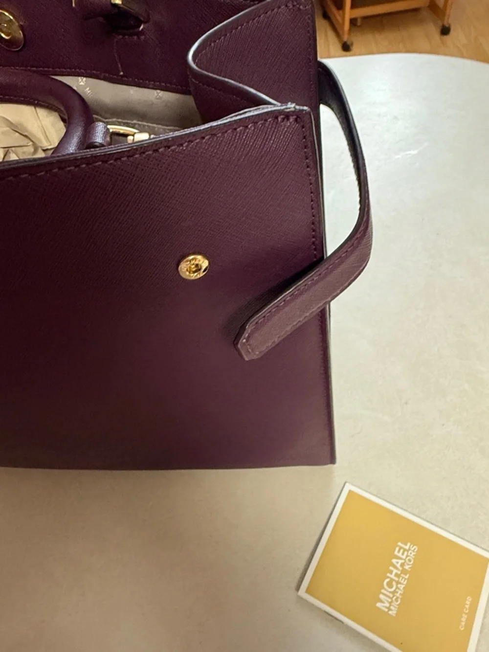 Michael Kors Plum Saffiano Leather Satchel with Gold Accents - Picture 7 of 15